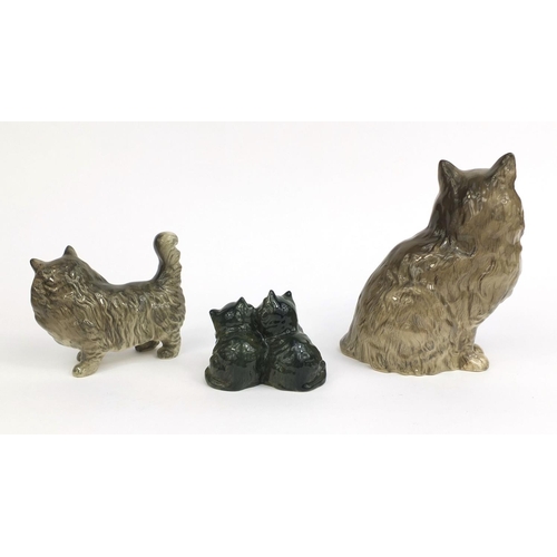 2085 - Three Beswick cats including one of two kittens, factory marks to the bases of each, the largest 21c... 