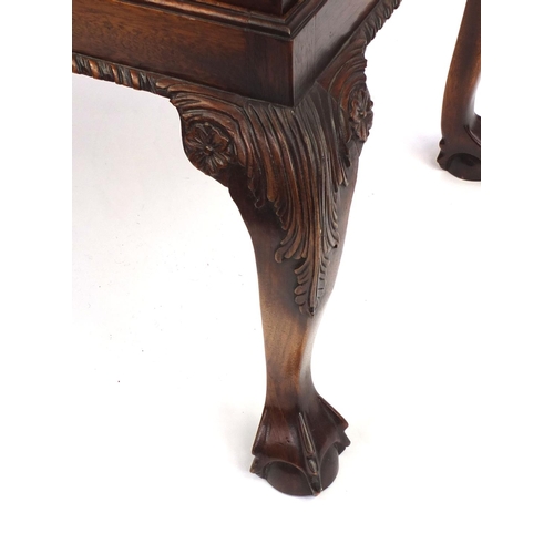 2006 - Carved mahogany butlers tray on stand table with ball and claw feet, 53cm high x 80cm wide x 58cm de... 