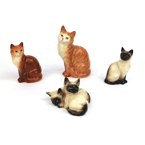 2079 - Four Beswick cats including two ginger examples, factory marks to the bases of each, the tallest 14c... 