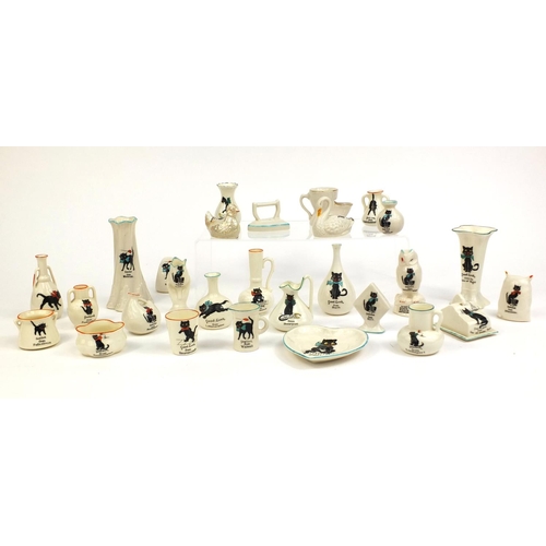 2098 - Group of black cat crested china including examples from Northwood, Herne Bay and Brighton, the larg... 