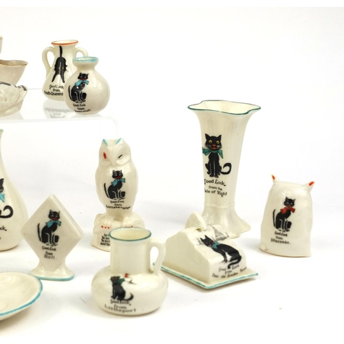 2098 - Group of black cat crested china including examples from Northwood, Herne Bay and Brighton, the larg... 