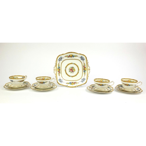 2230 - Group of Royal Paragon teaware each with floral decoration, comprising four trio's and a sandwich pl... 