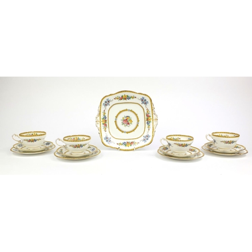 2230 - Group of Royal Paragon teaware each with floral decoration, comprising four trio's and a sandwich pl... 