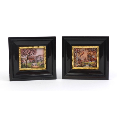 2100 - Two Limoges enamelled plaques both of landscapes, each framed, both 6.5cm x 5.5cm excluding the fram... 