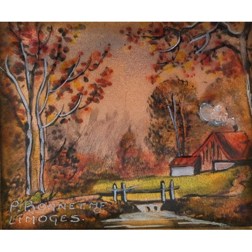 2100 - Two Limoges enamelled plaques both of landscapes, each framed, both 6.5cm x 5.5cm excluding the fram... 