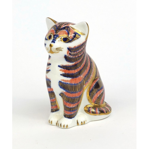 2068 - Royal Crown Derby cat paperweight with gold stopper, factory marks to the base, 8.5cm high