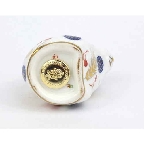 2070 - Royal Crown Derby dormouse paperweight with gold stopper, factory marks to the base, 6.5cm high