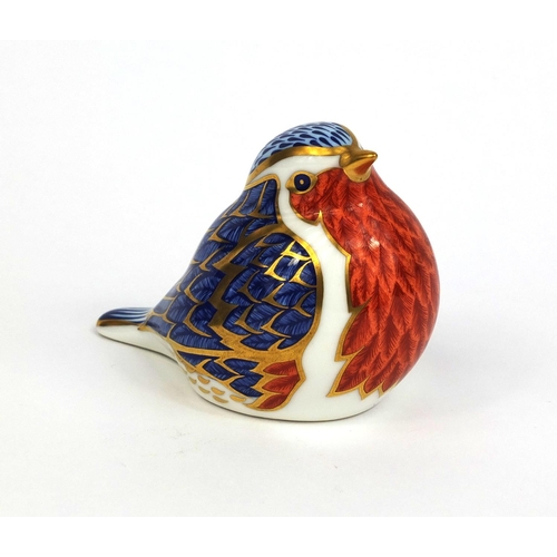 2072 - Royal Crown Derby robin paperweight with gold stopper, factory marks to the base, 7cm high