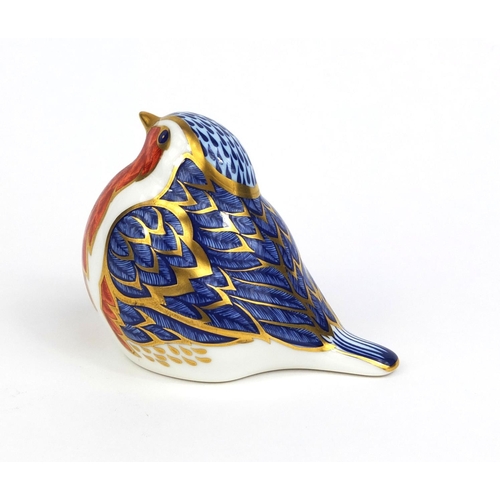 2072 - Royal Crown Derby robin paperweight with gold stopper, factory marks to the base, 7cm high