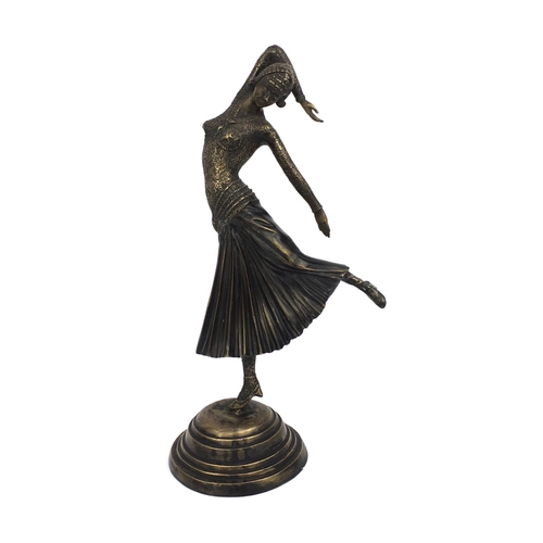 2119 - Large bronze study of an Art Deco dancer raised on a stepped circular base, 53cm high