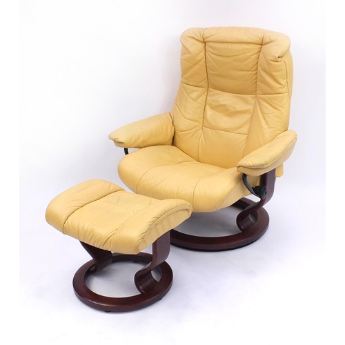 2022 - Ekornes stressless cream leather chair with footstool, 100cm high