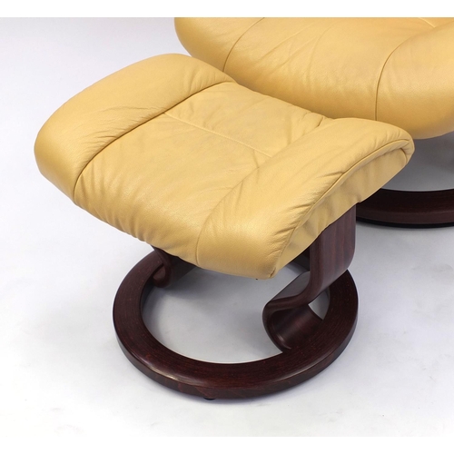2021 - Ekornes stressless cream leather chair with footstool, 100cm high