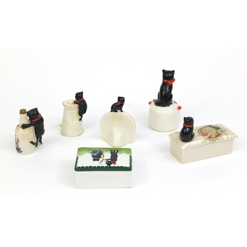 2099 - Small group of black cat crested china including Good Luck from Leigh-On-Sea, A lucky White Heather ... 