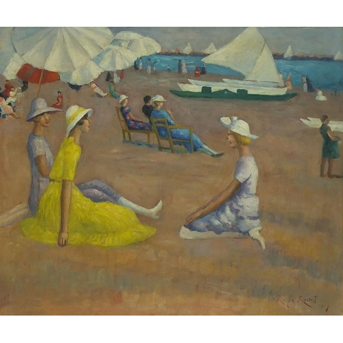 2113 - French impressionist oil onto board figures on a beach, bearing a signature Le Rossett, gilt framed,... 