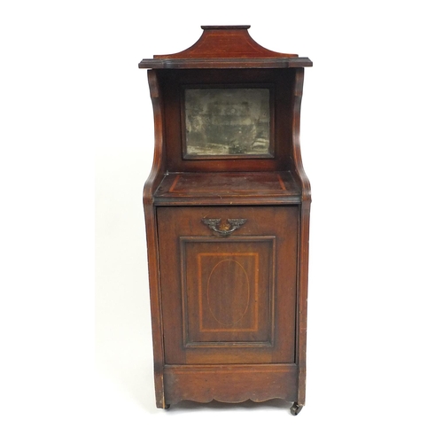 50A - Edwardian inlaid mahogany pedonium with mirrored back, 94cm high x 37cm wide x 32cm deep