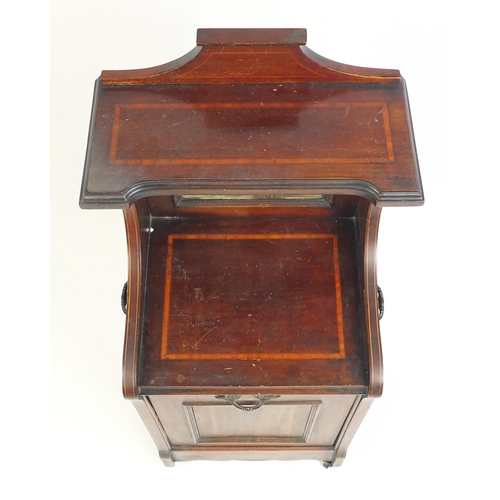 50A - Edwardian inlaid mahogany pedonium with mirrored back, 94cm high x 37cm wide x 32cm deep