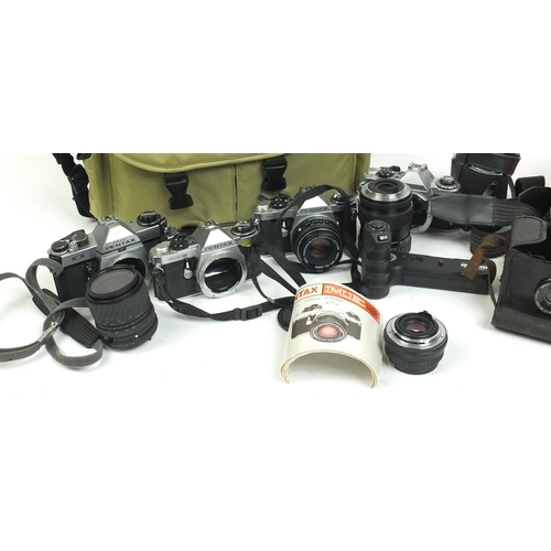 233 - Collection of Pentax cameras and lenses, two digital camcorders and a Canon photo printer