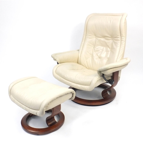 37 - Stressless cream leather chair with footstool