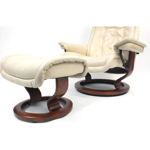 37 - Stressless cream leather chair with footstool