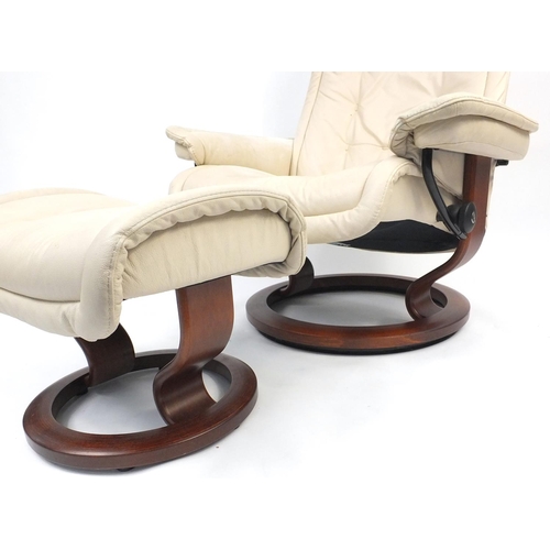 106 - Stressless cream leather chair with footstool