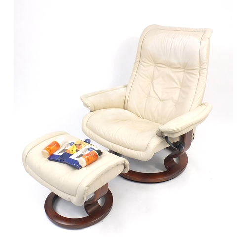 106 - Stressless cream leather chair with footstool