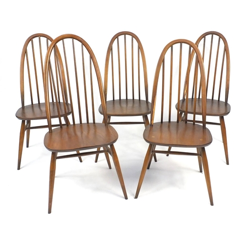 10 - Set of five Ercol Elm stick back dining chairs, 99cm high