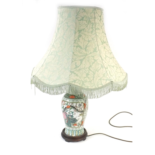 265 - Oriental porcelain table lamp enamelled with birds and flowers