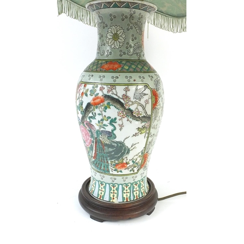 265 - Oriental porcelain table lamp enamelled with birds and flowers