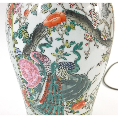 265 - Oriental porcelain table lamp enamelled with birds and flowers