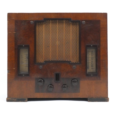 24 - Art Deco His Masters Voice walnut cased radio with Bakelite dials, 40cm high