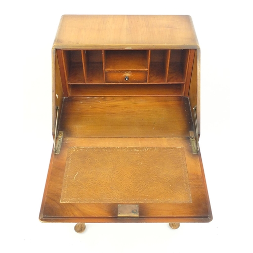 81 - Quarter veneered walnut bureau fitted with a fall above a frieze drawer, raised on cabriole legs, 94... 