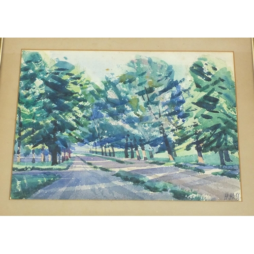 204 - H. Moss two signed watercolours, woodland scenes, each mounted and framed, 36cm x 26cm excluding the... 