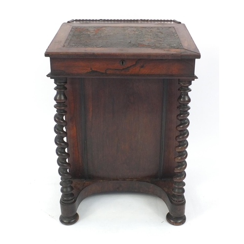 7 - Victorian rosewood Davenport desk with barley twist columns, 80cm high