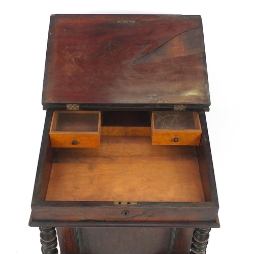 7 - Victorian rosewood Davenport desk with barley twist columns, 80cm high