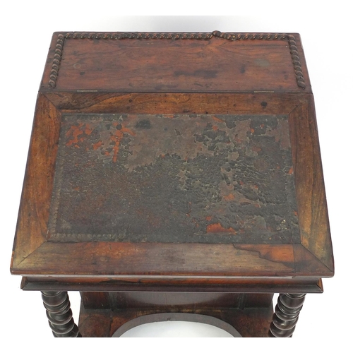 7 - Victorian rosewood Davenport desk with barley twist columns, 80cm high