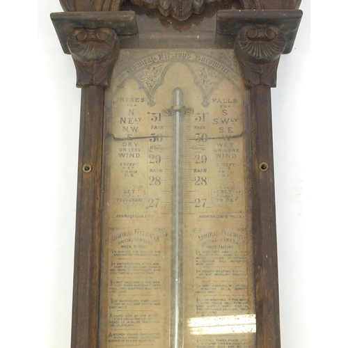 103 - Victorian carved oak Admiral Fitzroy barometer, 125cm high