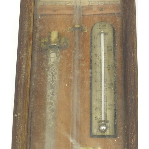 103 - Victorian carved oak Admiral Fitzroy barometer, 125cm high