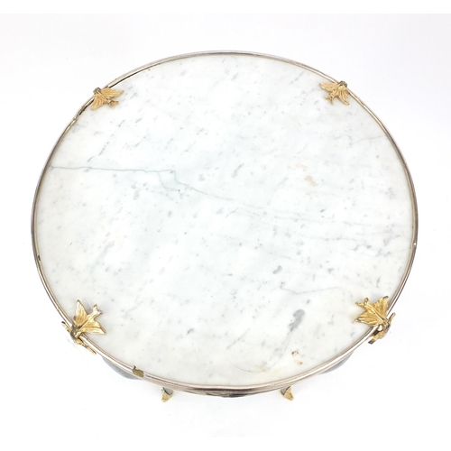 2 - Circular ebonised occasional table with marble top and gilded mounts