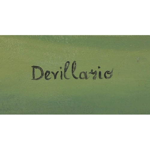 42 - Oil on board, semi clad reclining female, bearing a signature Devillazie?, 122cm x 61