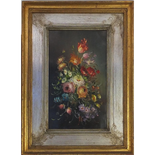 412 - Two gilt framed still life oil paintings together with a print of Hawaii, the largest 24cm x 14.5cm ... 