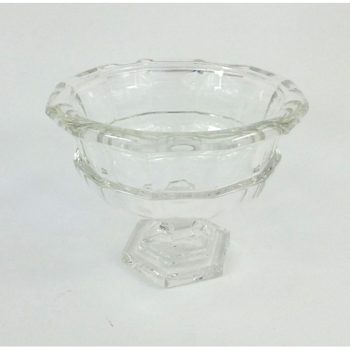 385 - Very heavy glass pedestal fruit bowl, 20cm high