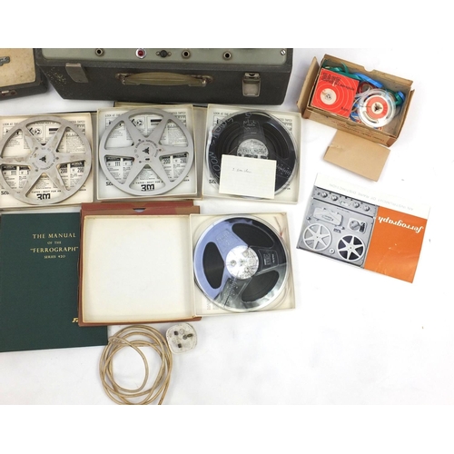 216 - British ferrograph reel to reel tape recorder with a selection of tapes, manuals and a selection of ... 