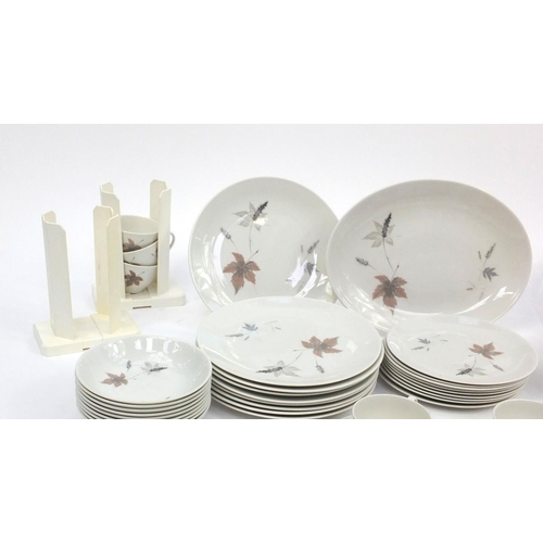 222 - Royal Doulton tumbling leaves patterned dinner/tea service, Wedgwood james town pattern part dinner ... 