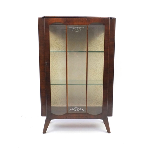 22A - Art Deco mahogany display cabinet fitted with two glass shelves, 110cm high x 69cm wide x 30cm deep