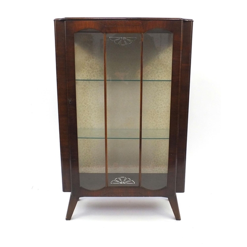 22A - Art Deco mahogany display cabinet fitted with two glass shelves, 110cm high x 69cm wide x 30cm deep