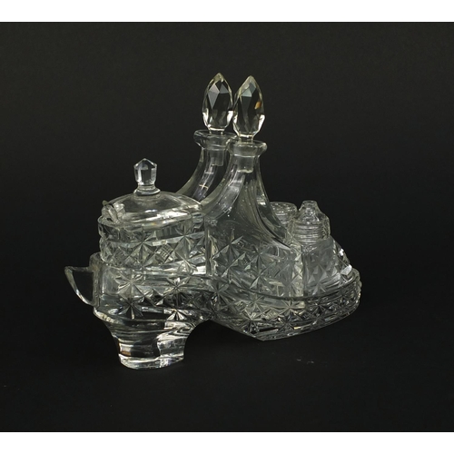 2104 - Novelty cut glass cruet set in the form of a shoe, 13cm high