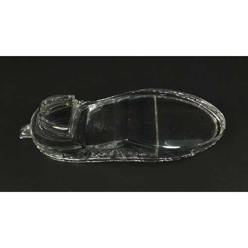 2104 - Novelty cut glass cruet set in the form of a shoe, 13cm high