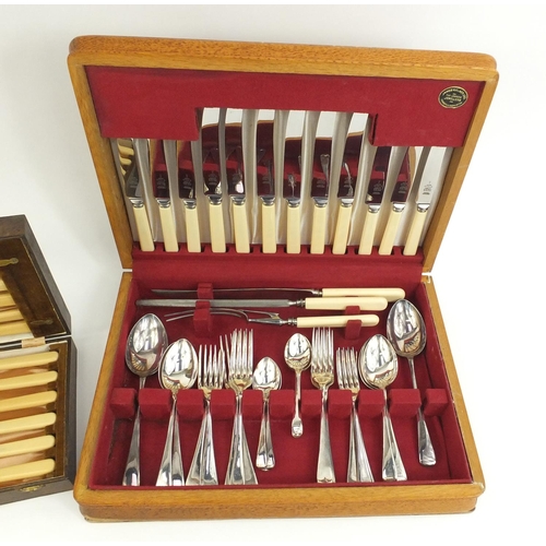 100 - Oak canteen of James Ryals silver plated cutlery, retailed by James Walker London, and a cased set o... 