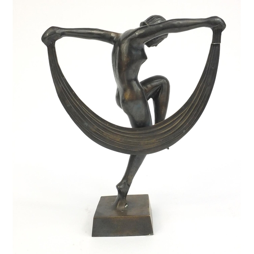 145 - Bronze figure of a nude Art Deco lady dancer, 24cm high