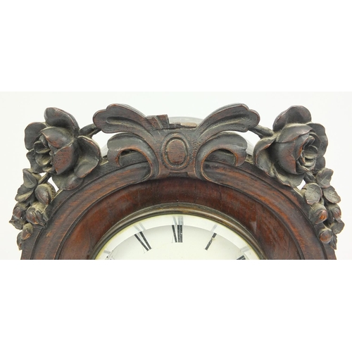 147 - French mahogany cased striking mantle clock with enamelled dial, marked G. Valogne to the movement, ... 